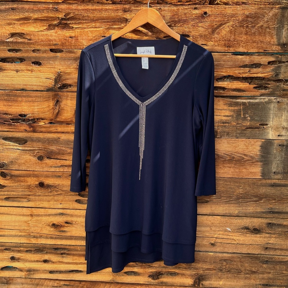 JOSEPH RIBKOFF | Navy Tunic with Rhinestone Accent 8